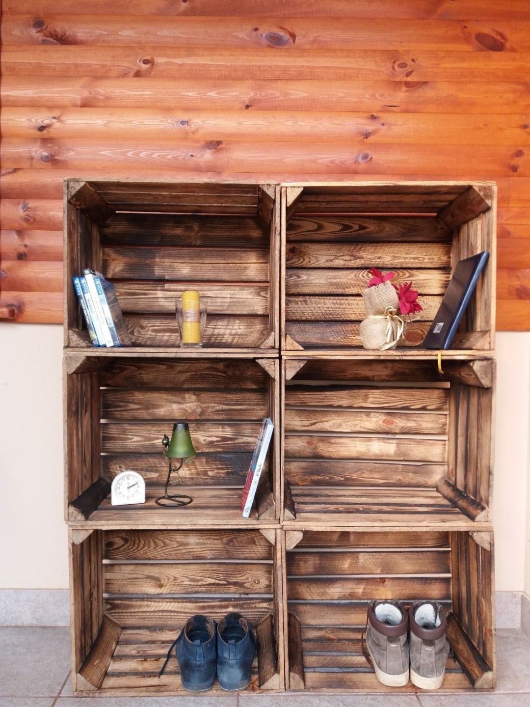 6 Strong&Solid Burnt Wooden Crates Vintage