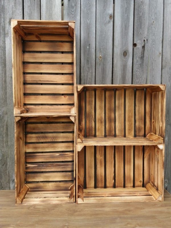 Burn Effect Wooden Crates Boxes Vintage, Vintage Wooden Crates Uk