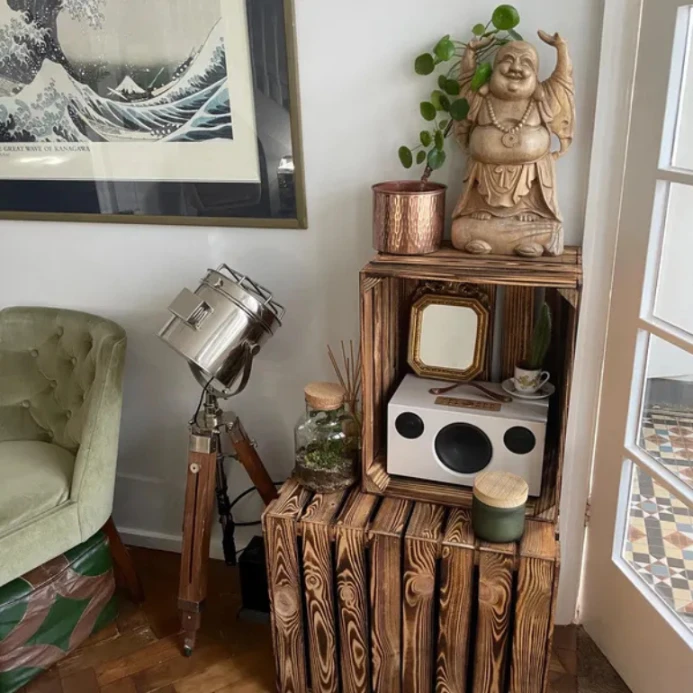 Burnt effect wooden crate 50x40x30