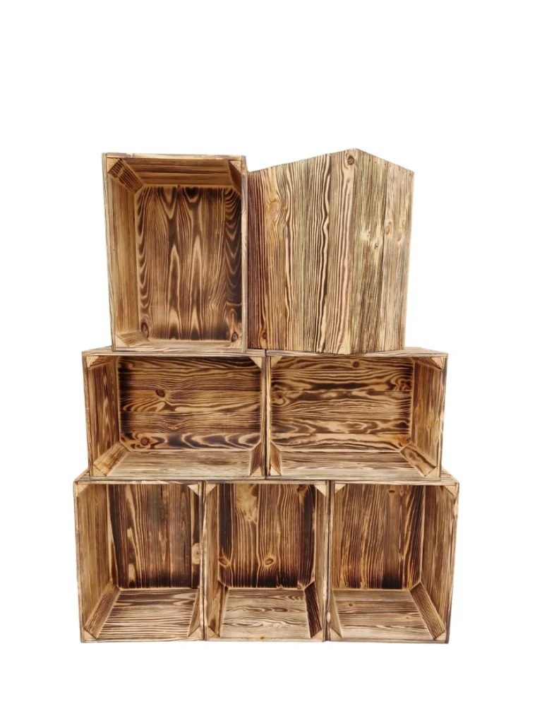 Stackable wooden storage crates 40x30x24 cm natural and burnt effect
