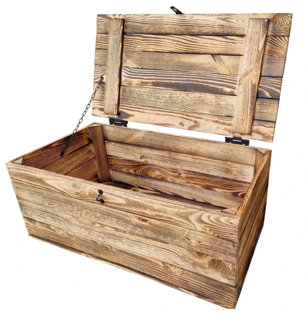 Chunky Solid Pine Storage Trunk - Wooden Chest with Lid - Burnt Effect — Trade