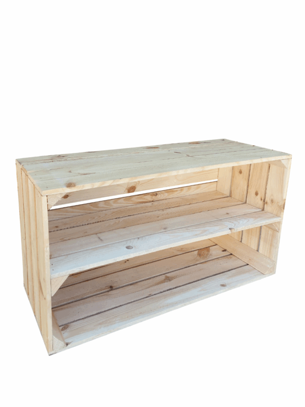 Wooden crates with long shelf - Natural & burnt effect