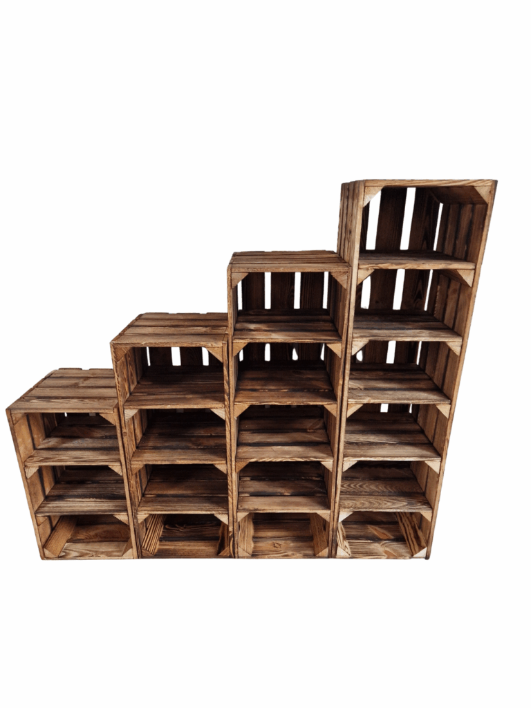 Wooden shoe rack bench crate storage organiser natural and burnt effect
