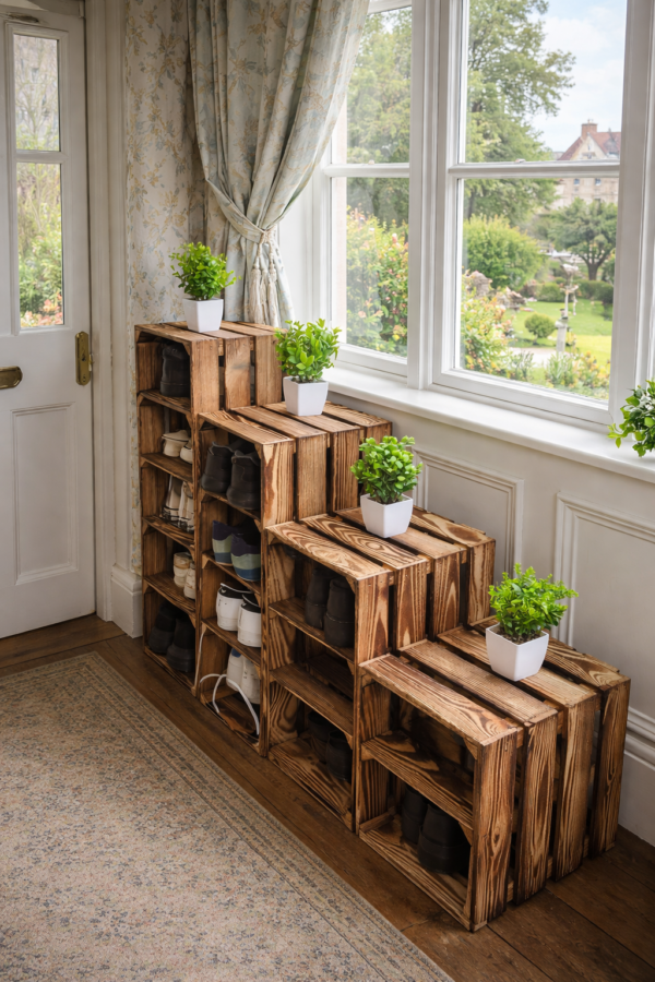 Wooden Shoe Rack Bench 6 slots 95×30×27 cm — Natural — Trade