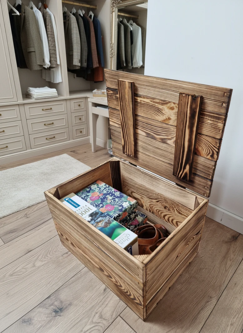 Wooden crate with lid