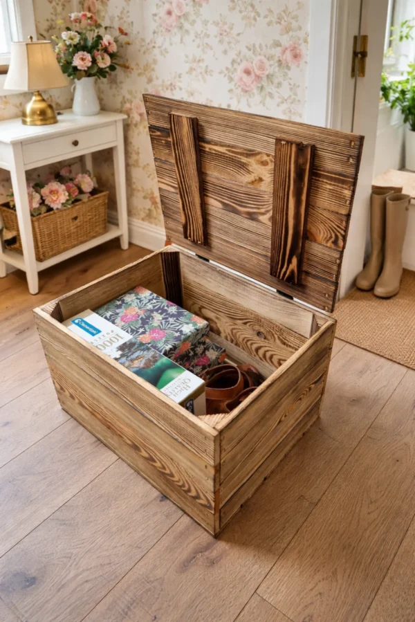 Wooden crate with lid - Burnt effect