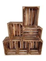 Burnt wooden crates for storage and home organization