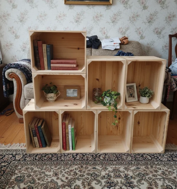 Wooden crate 40x30x24 cm - Natural & burnt effect