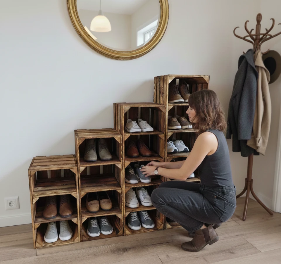 Wooden shoe racks in sets