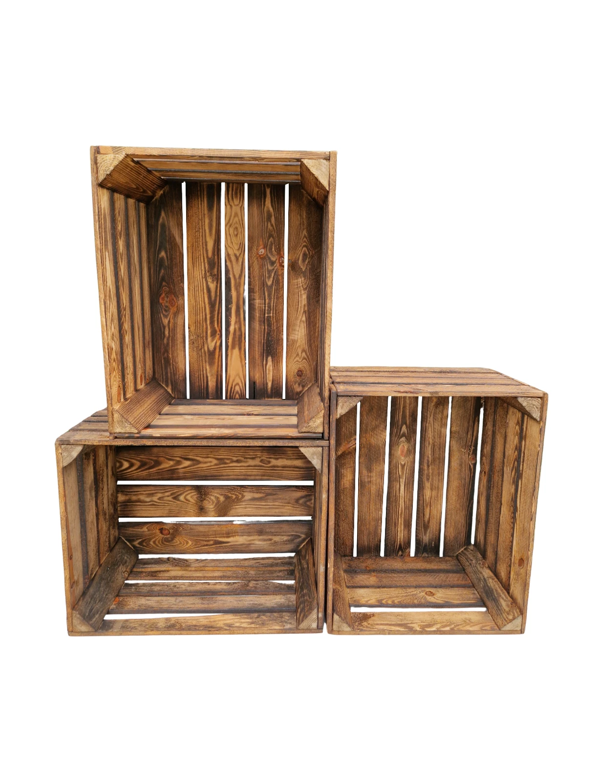 uzywki białe tło opalane 1 Burnt effect dark wooden crates 50x40x30