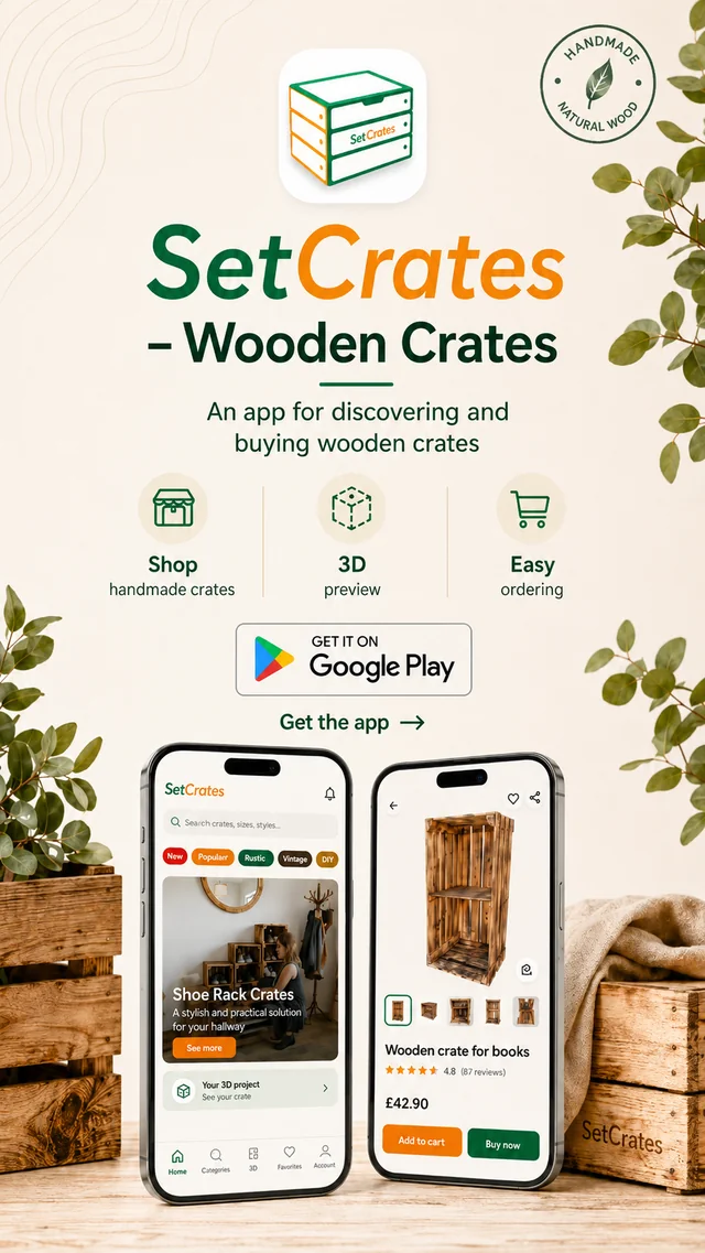 SetCrates app — shop wooden crates, 3D preview, easy ordering