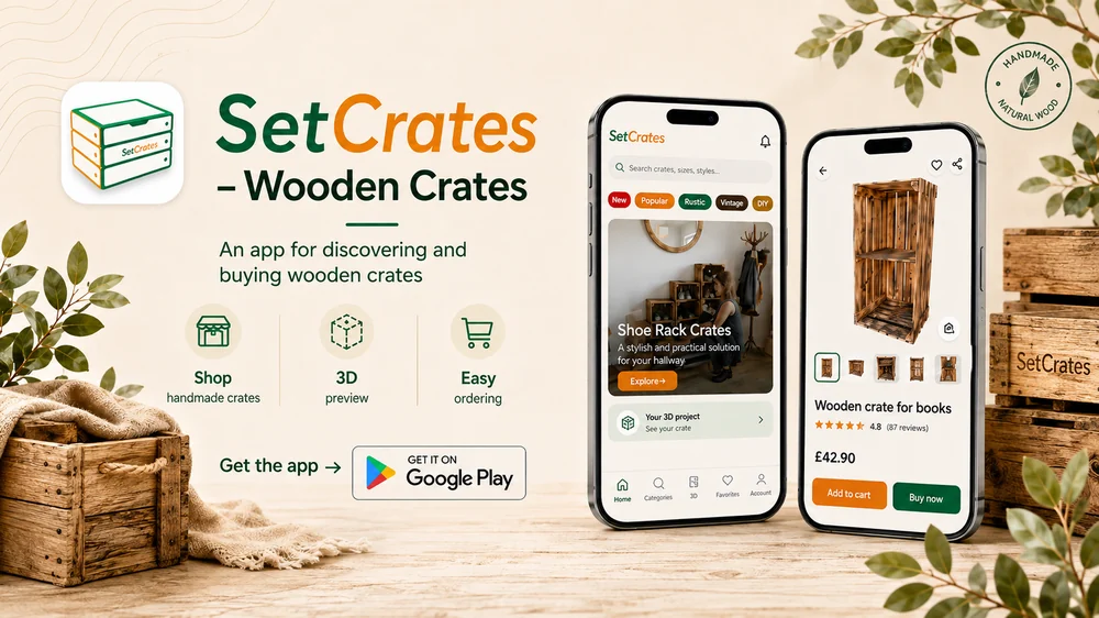 SetCrates app - shop wooden crates, 3D preview, easy ordering